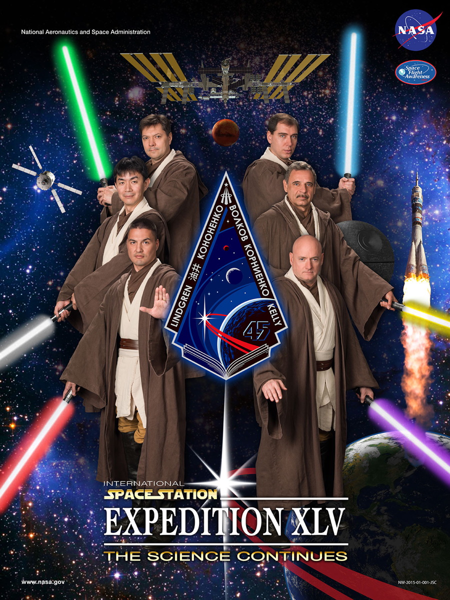 Future Space Station Crew Dons Jedi Robes for Star Wars-Inspired Poster